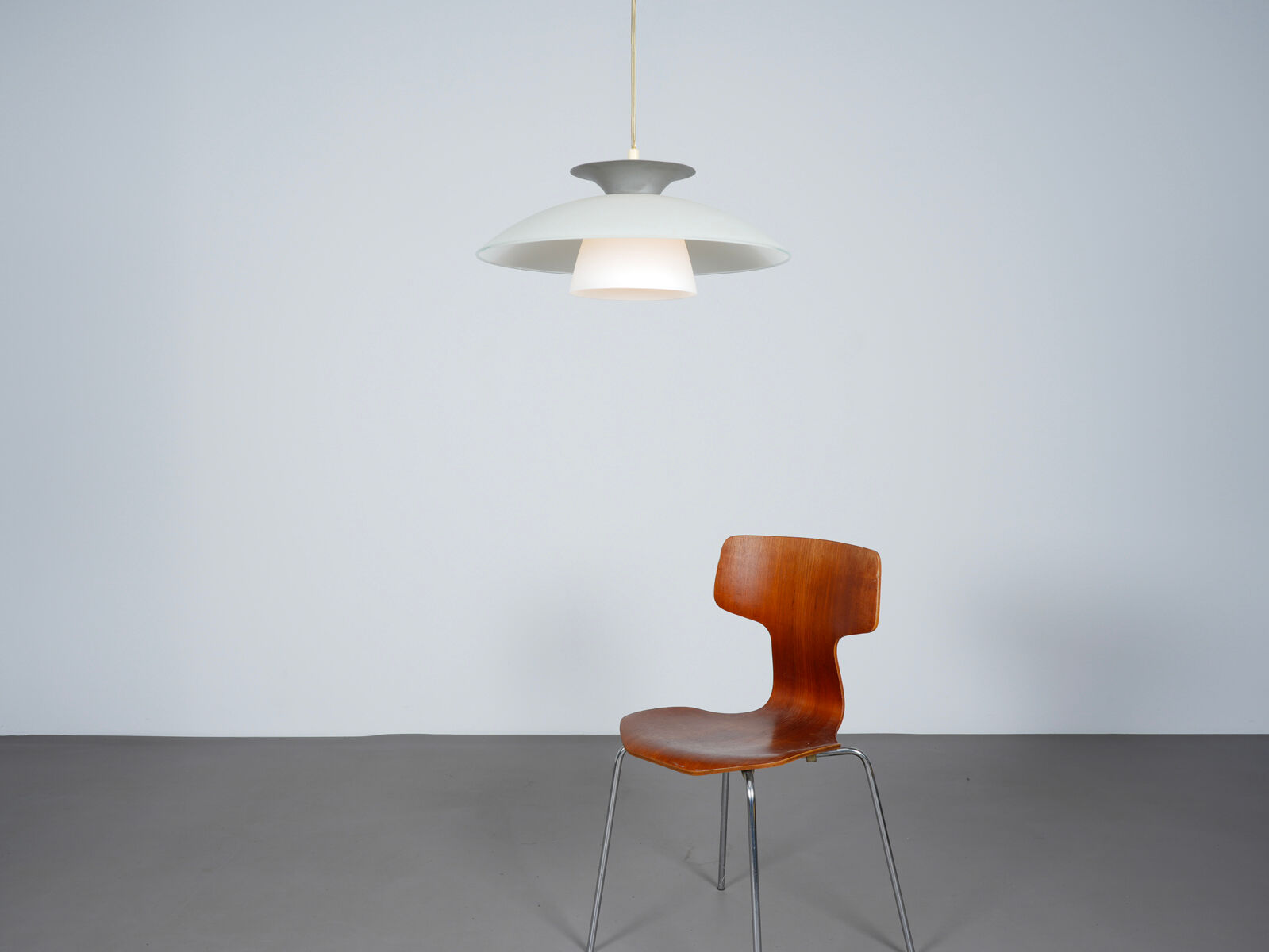 Scandinavian suspension lamp in glass and metal circa 1980