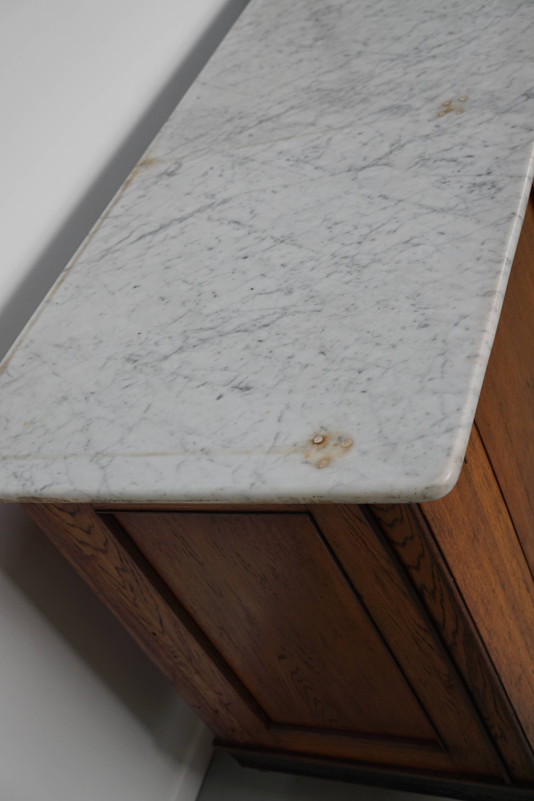 Large Antique Art Deco German Oak & Marble Chocolate Shop Counter, 1920s