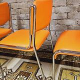 Set of 4 vintage chrome skai orange chairs 1970