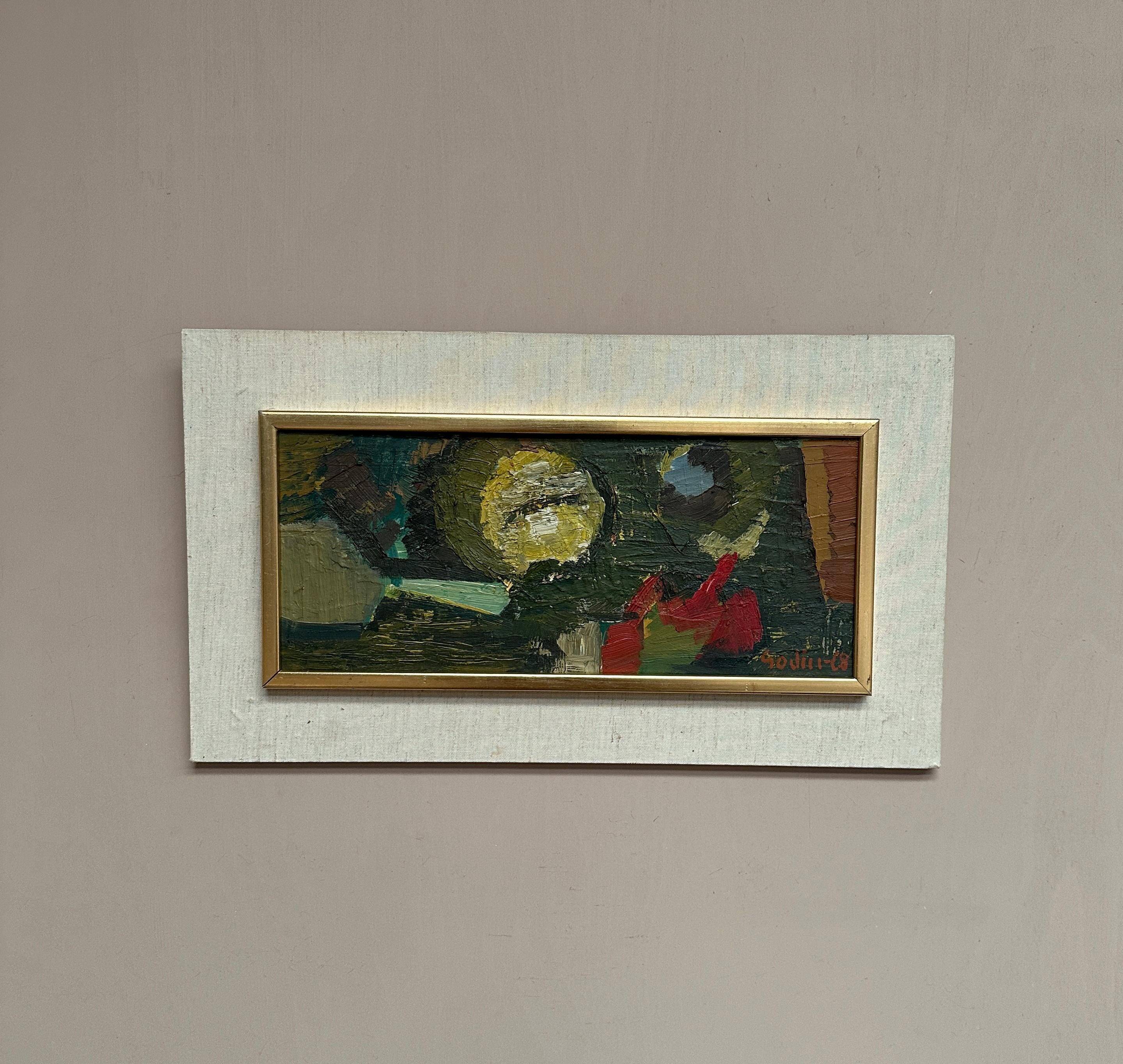 Original Oil on Swedish Panel - "Abstract" by Ragnar Godin - Signed - Dated 1968 - Framed