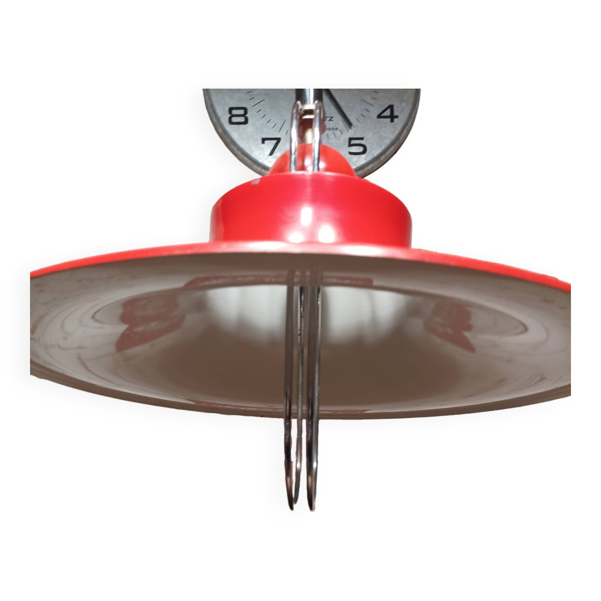Suspension, red and white metal chandelier from the 70s