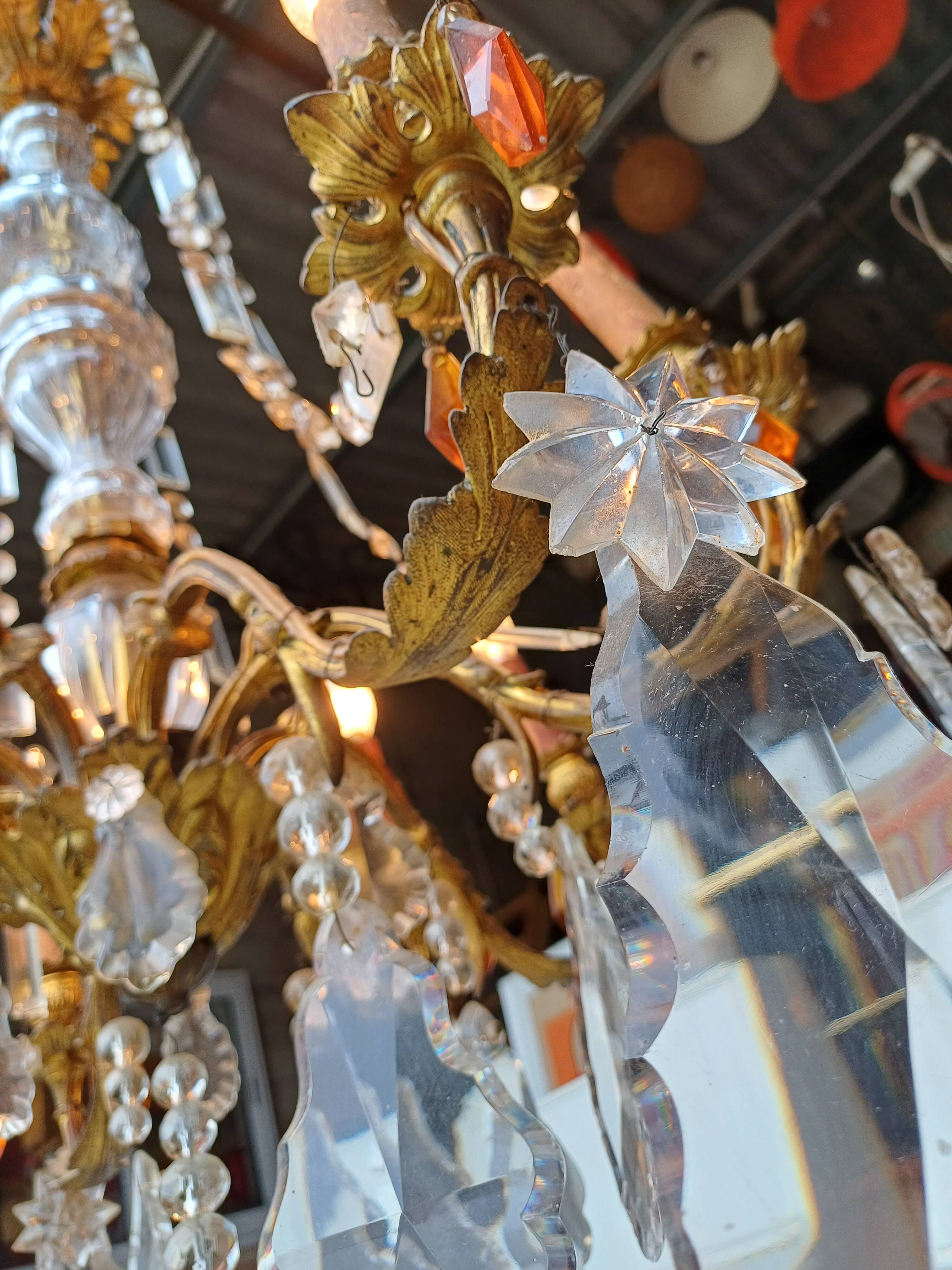 19th Bronze and Crystal Chandelier