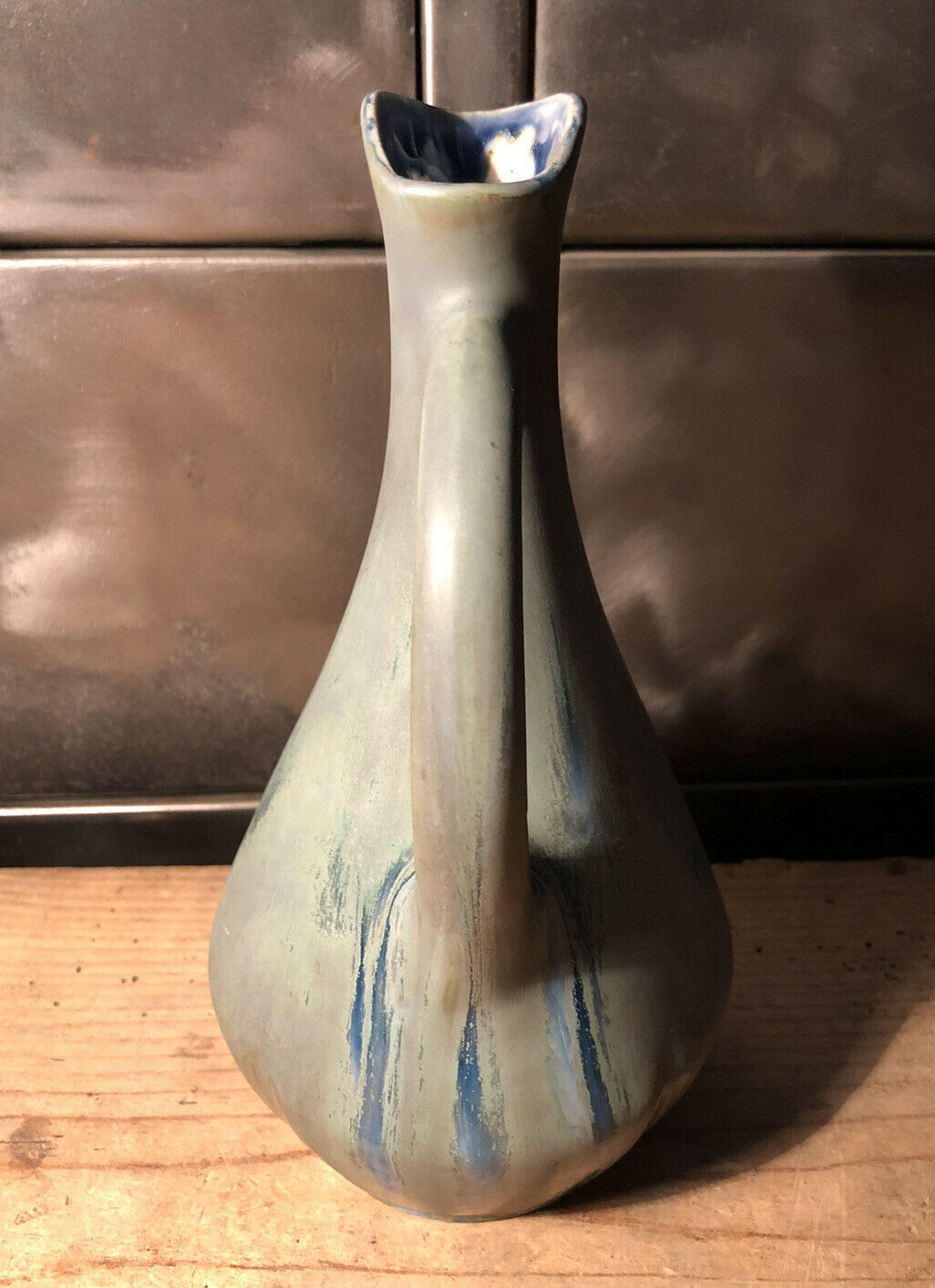 Pitcher in ceramic flame bluish gray signed GP