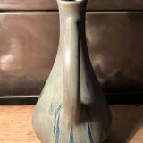Pitcher in ceramic flame bluish gray signed GP