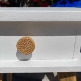 Pair of vintage bedside tables with high compass legs and top design