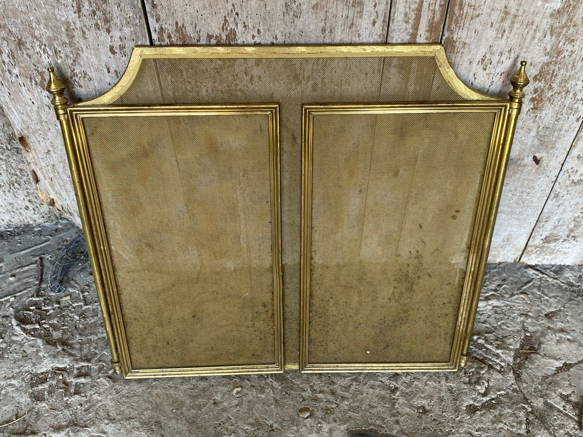 Fire Screen Grate Fireplace 3 Panels Brass 1970s Vintage