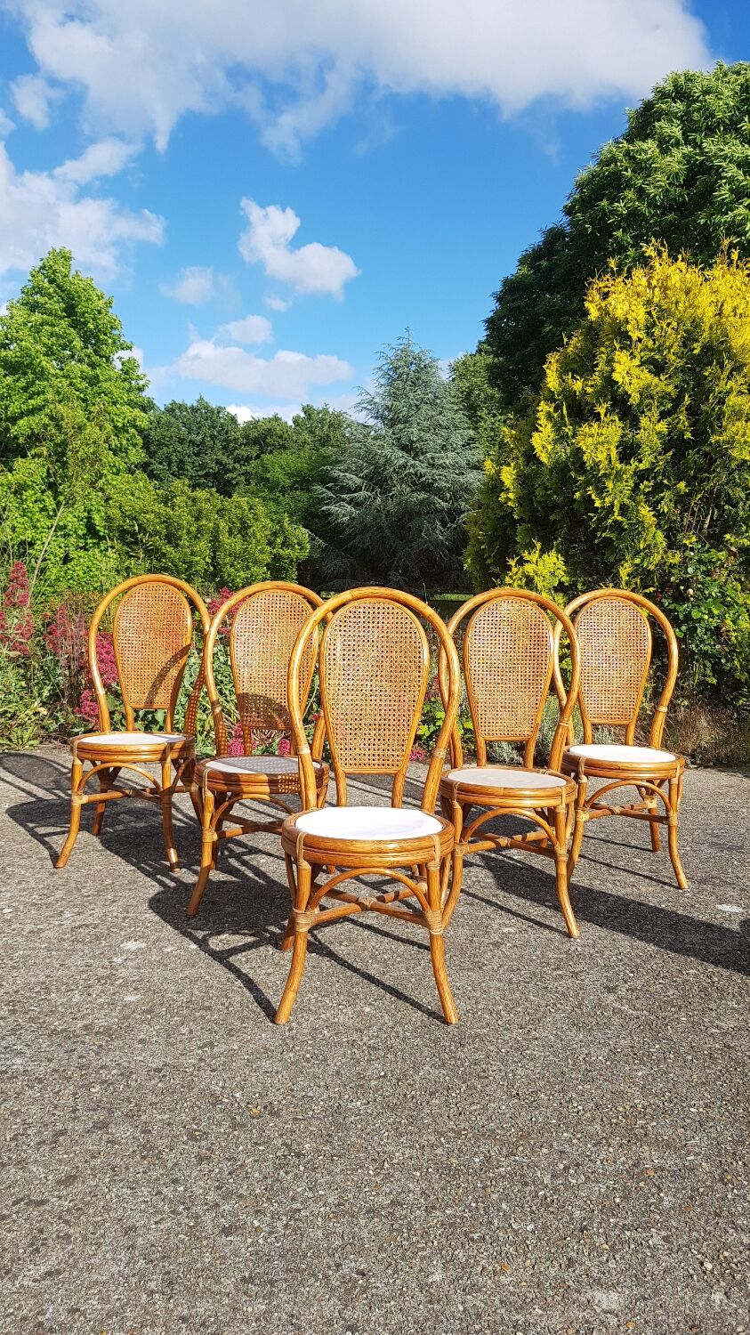 Lot 5 rattan chairs and canning 70s