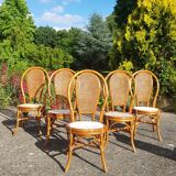 Lot 5 rattan chairs and canning 70s