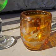 4 old enamelled liqueur glasses