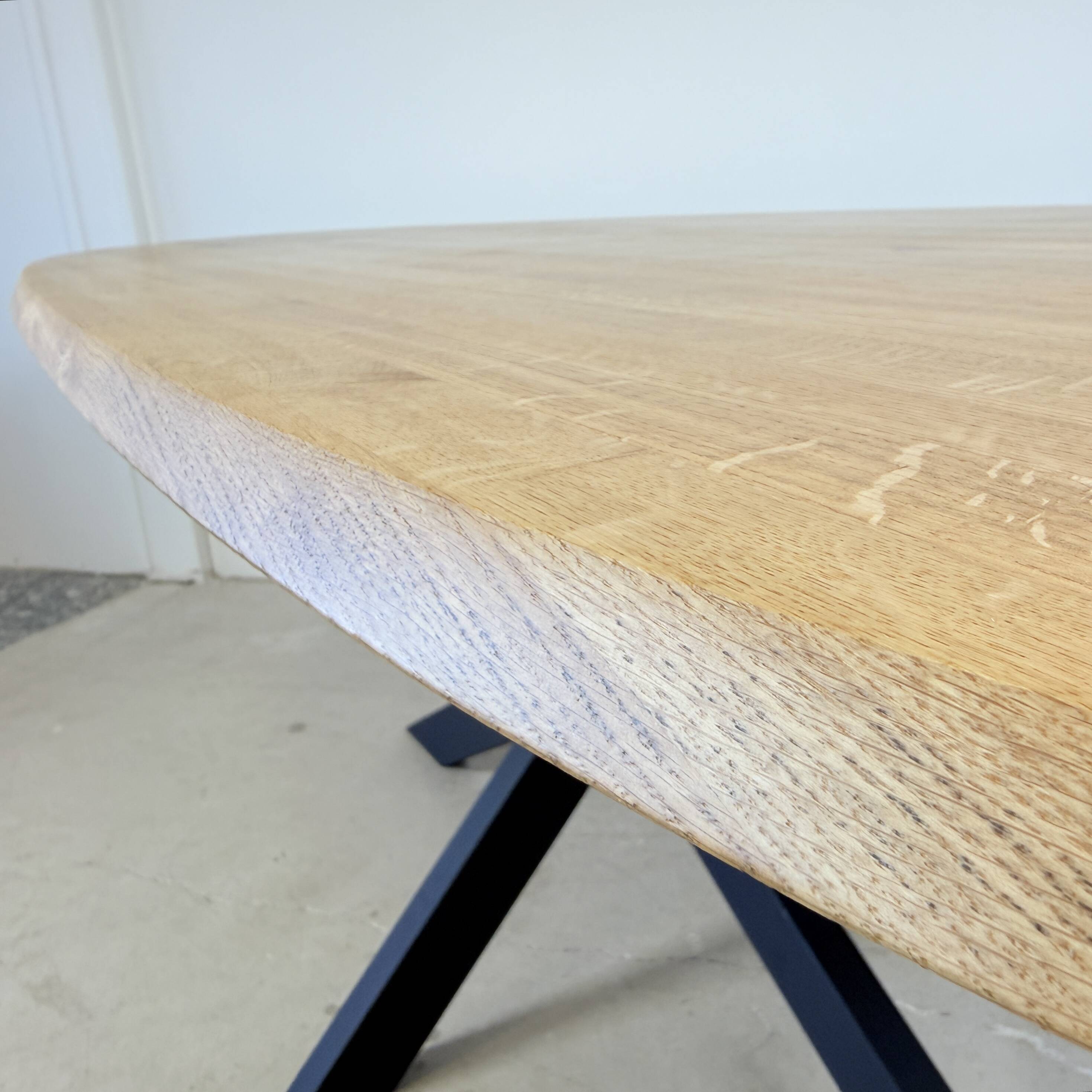 Organic oak dining table with steel matrix base, Hjort Knudsen