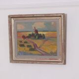 Huile sur toile originale suédoise – « Paysage avec moulin à vent » par Harry Sahlin