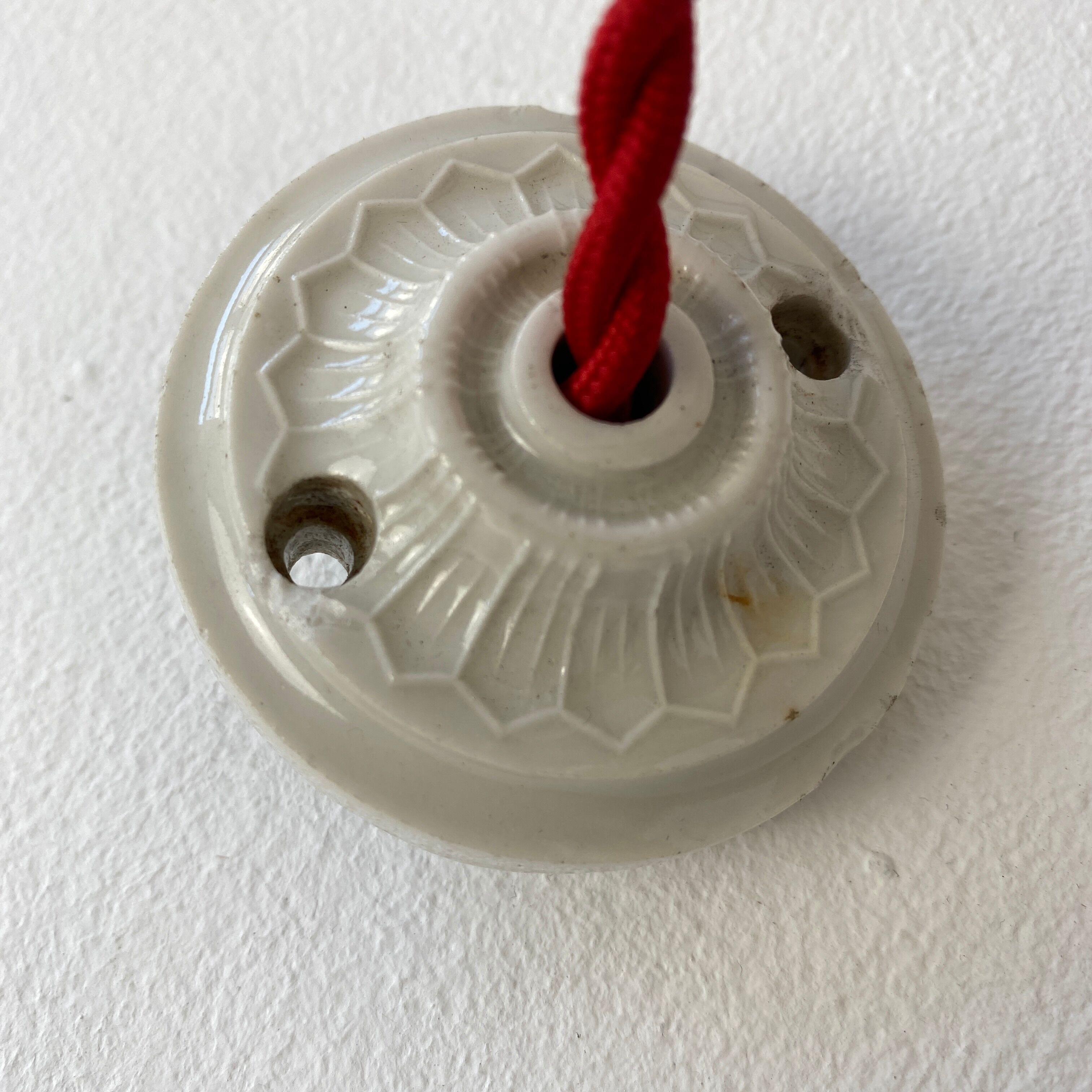 Pair of old green enamelled suspensions