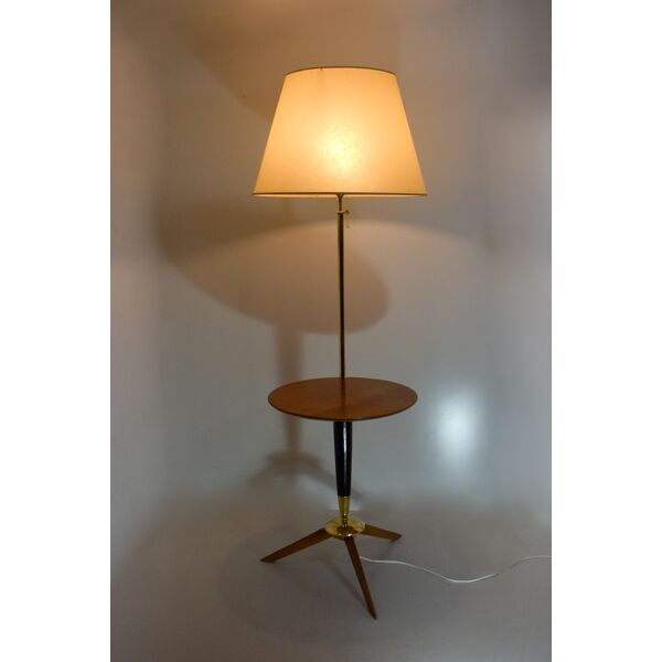 Tripod Lamp With Tablet Wood And Brass, Stiffel Brass Floor Lamp With Glass Tablets