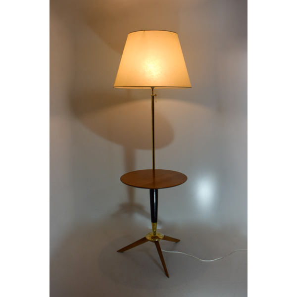 Tripod Lamp With Tablet Wood And Brass Vintage 1950 Selency Tripod Lamp With Tablet Wood And Brass, Stiffel Brass Floor Lamp With Glass Tablets