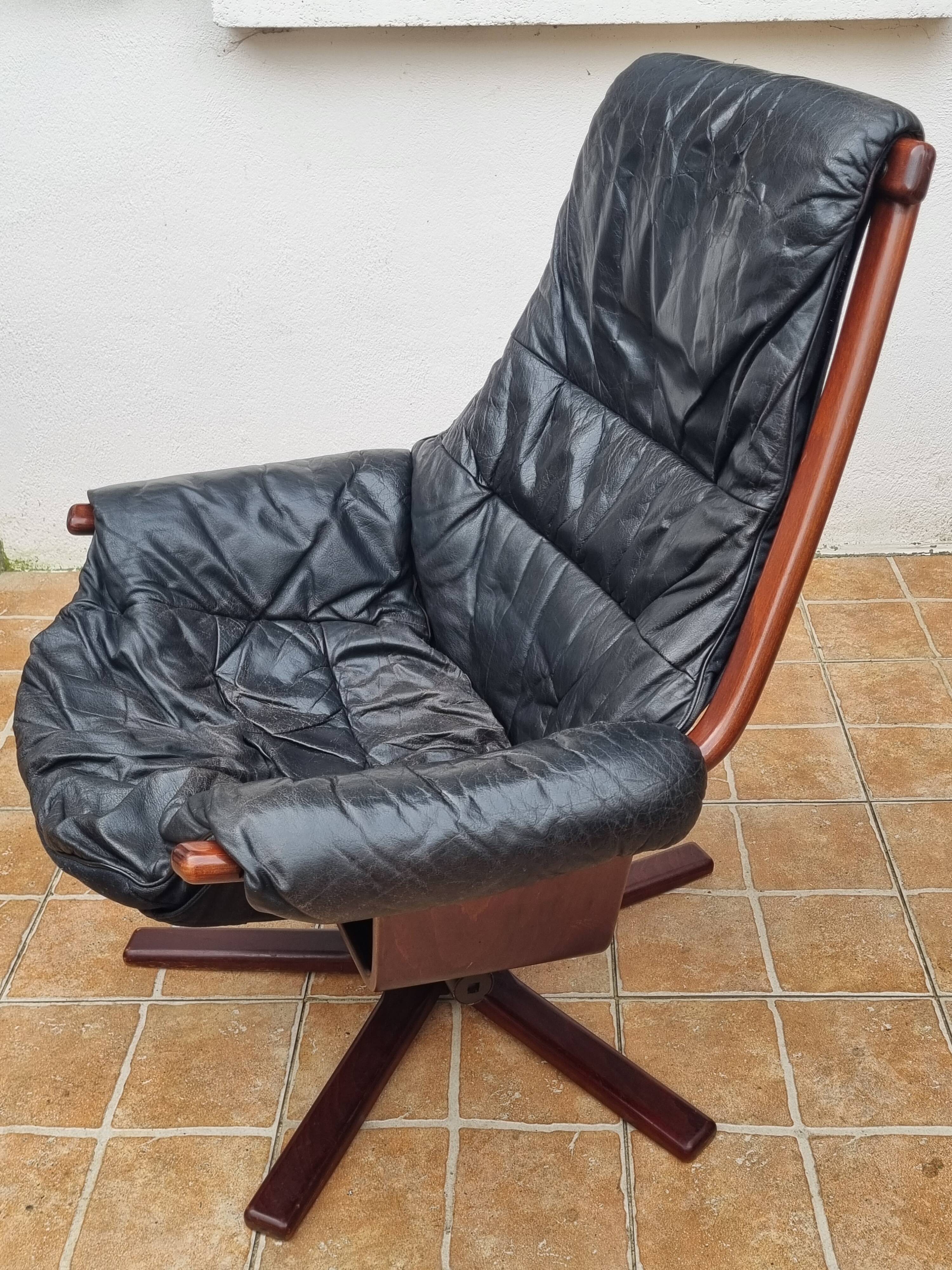 Göte Möbler lounge chair, Sweden 1960, Scandinavian black leather reclining.