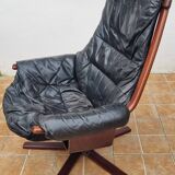 Göte Möbler lounge chair, Sweden 1960, Scandinavian black leather reclining.
