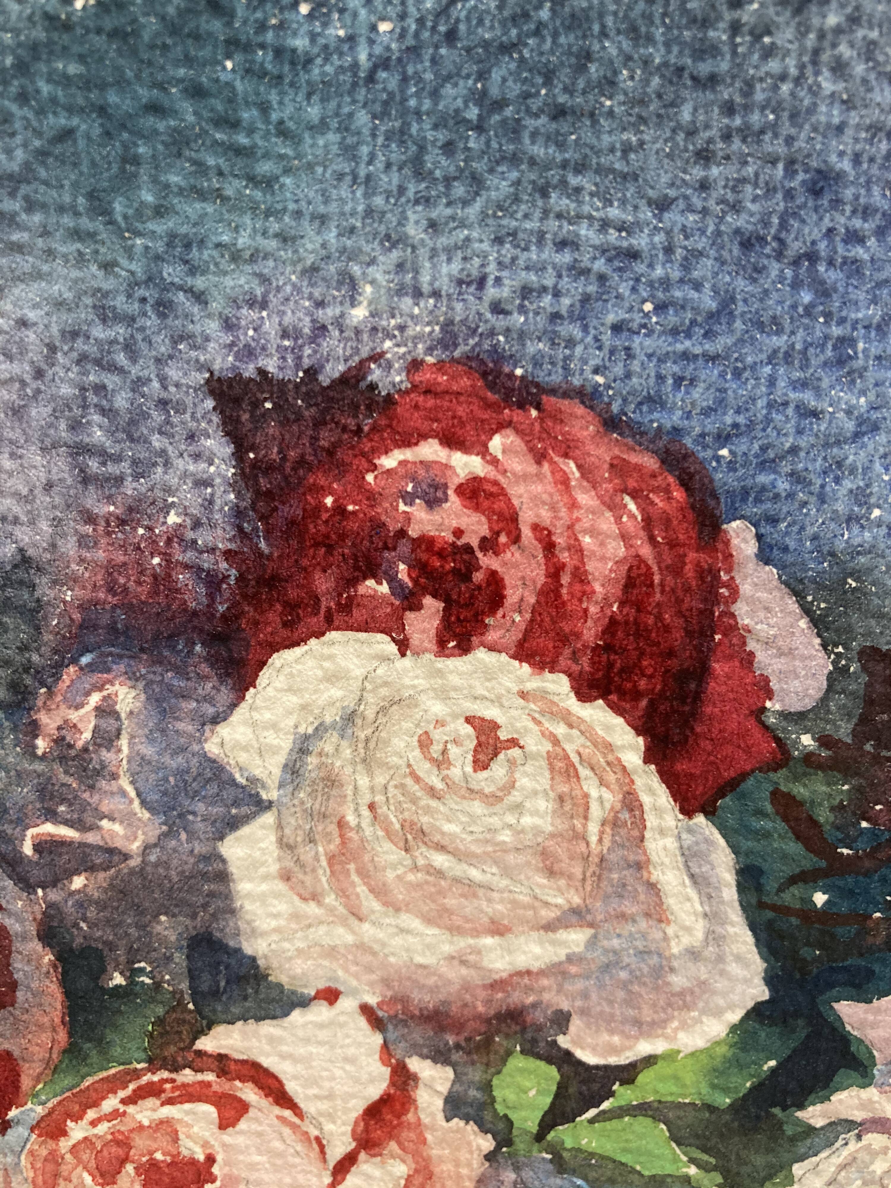Oval watercolor with roses