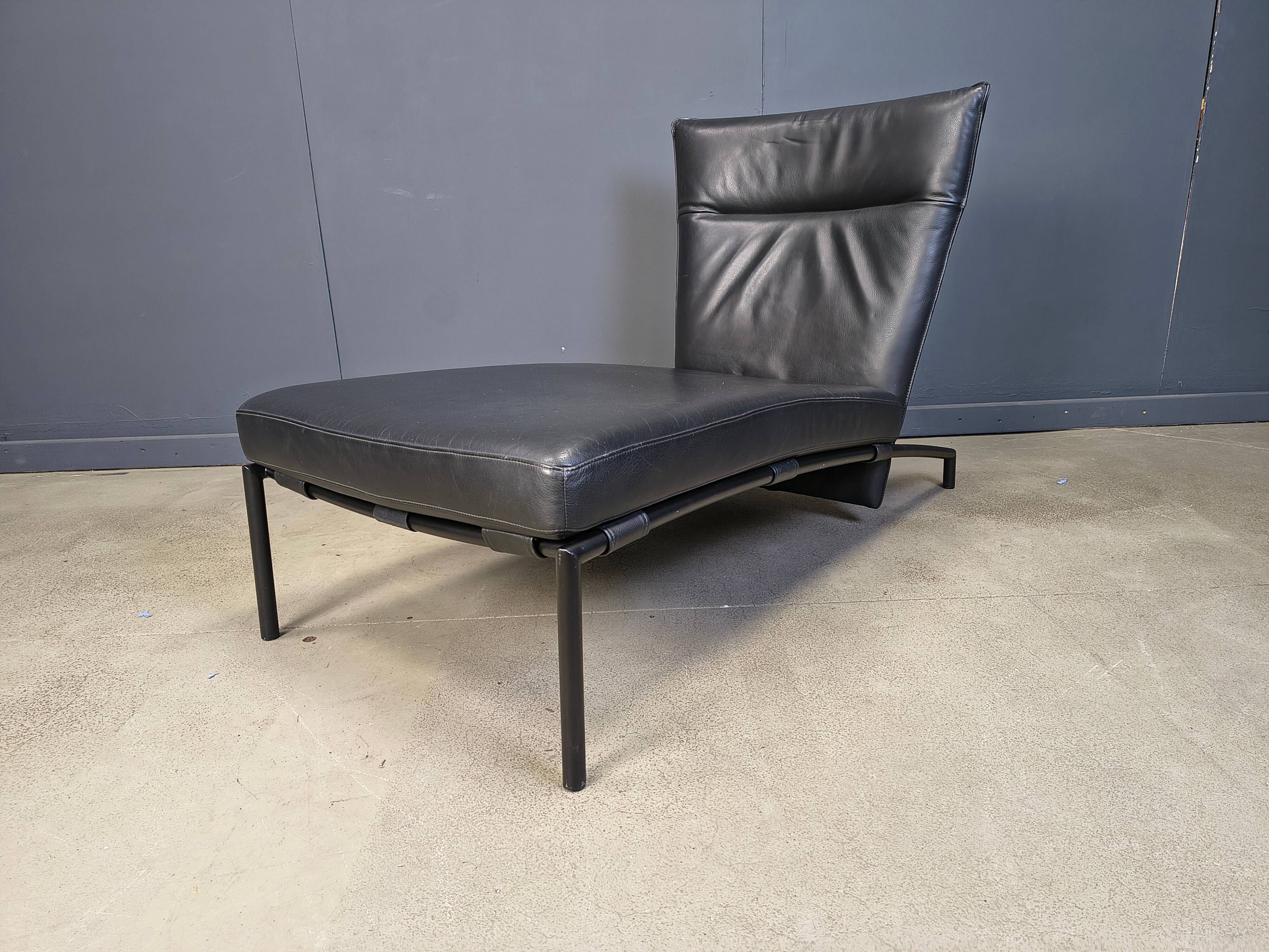 Vintage black leather chaise longue by Peter Mally for Cor, 1990s