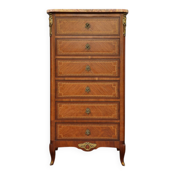Semainier style Louis XV en marqueterie de bois nobles – Dessus marbre –