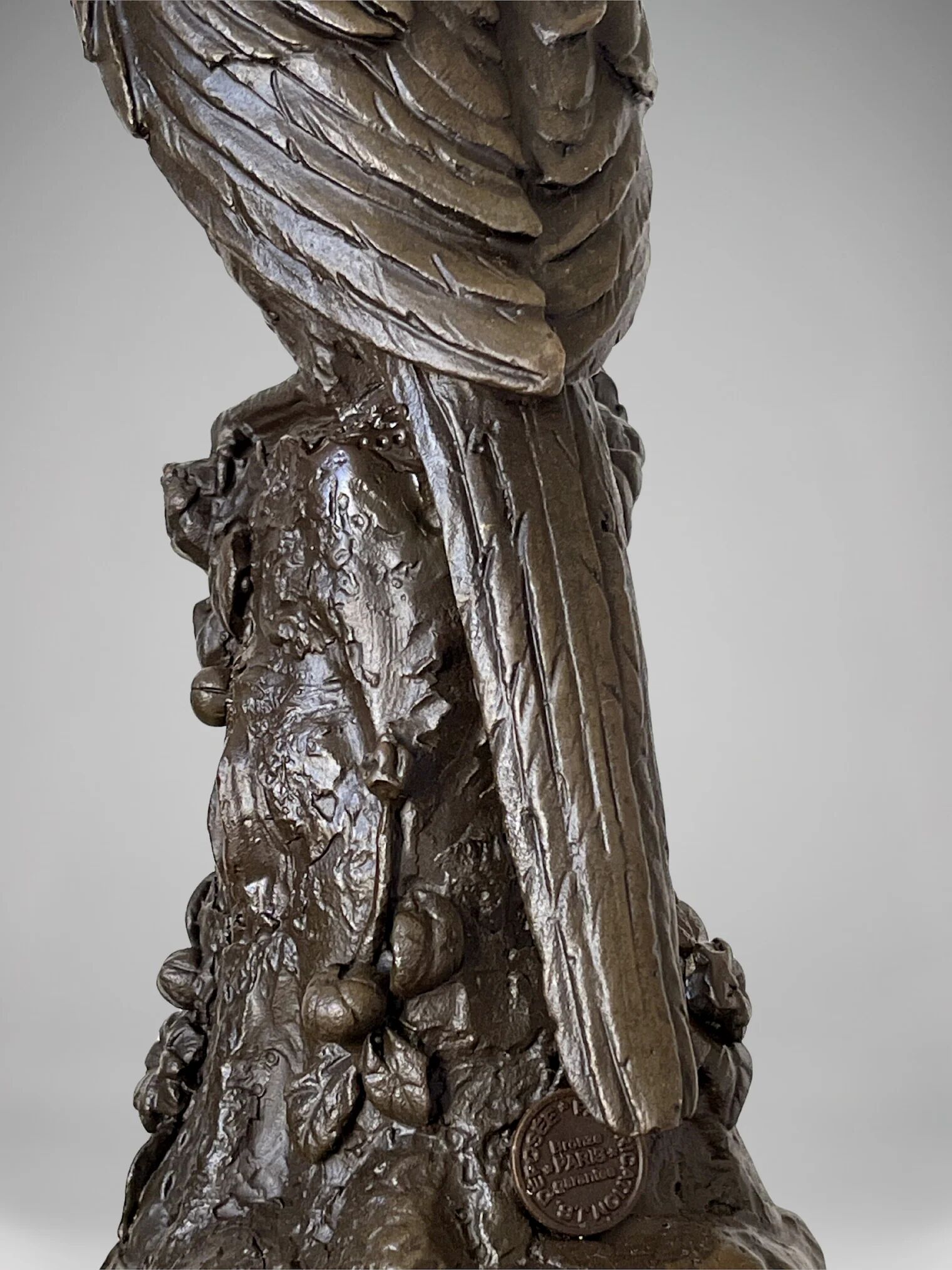 Pair of patinated bronze candlesticks with parrots on black bases – Napoleon III style / 19th century