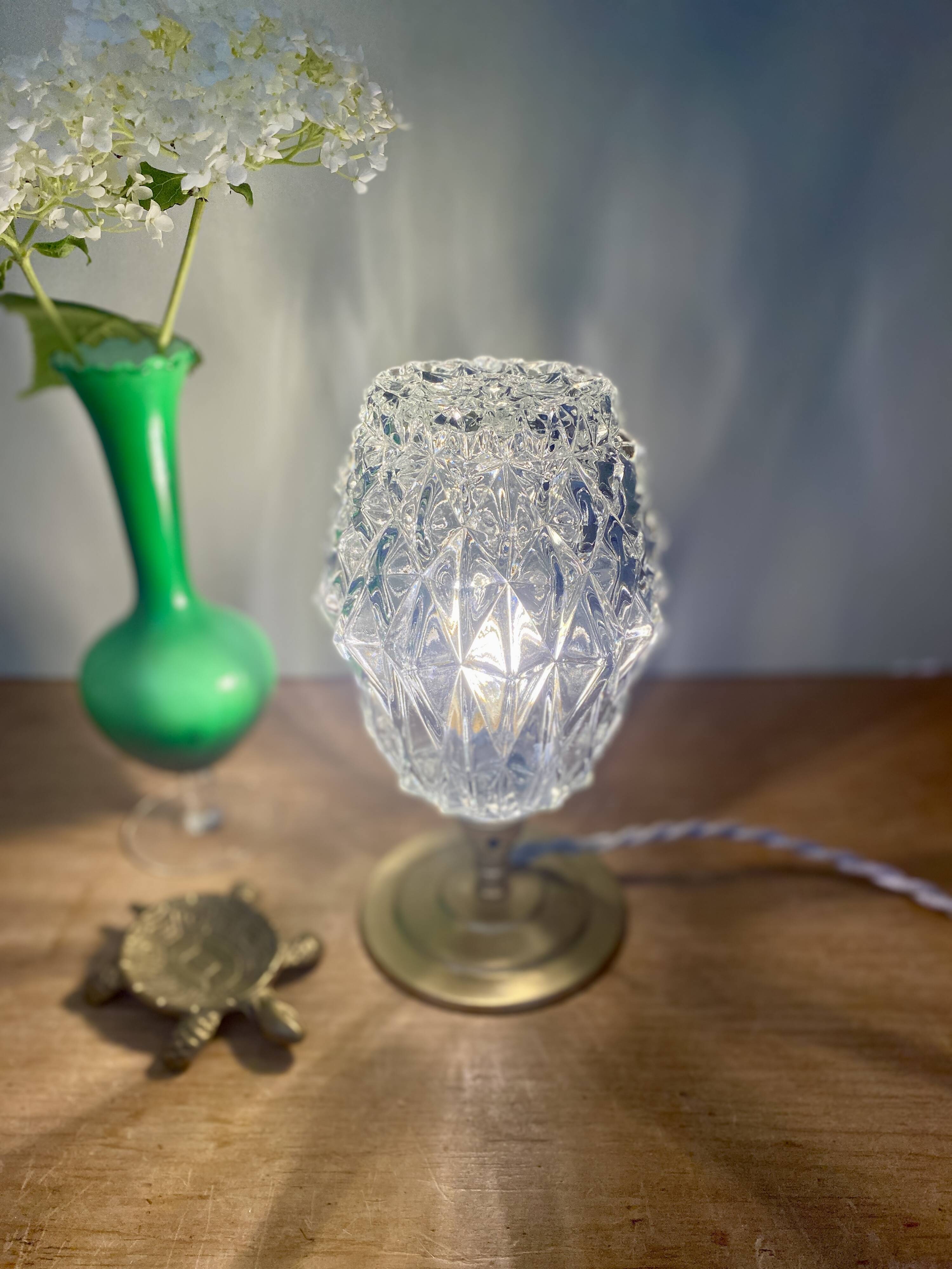 Vintage globe table lamp in molded glass