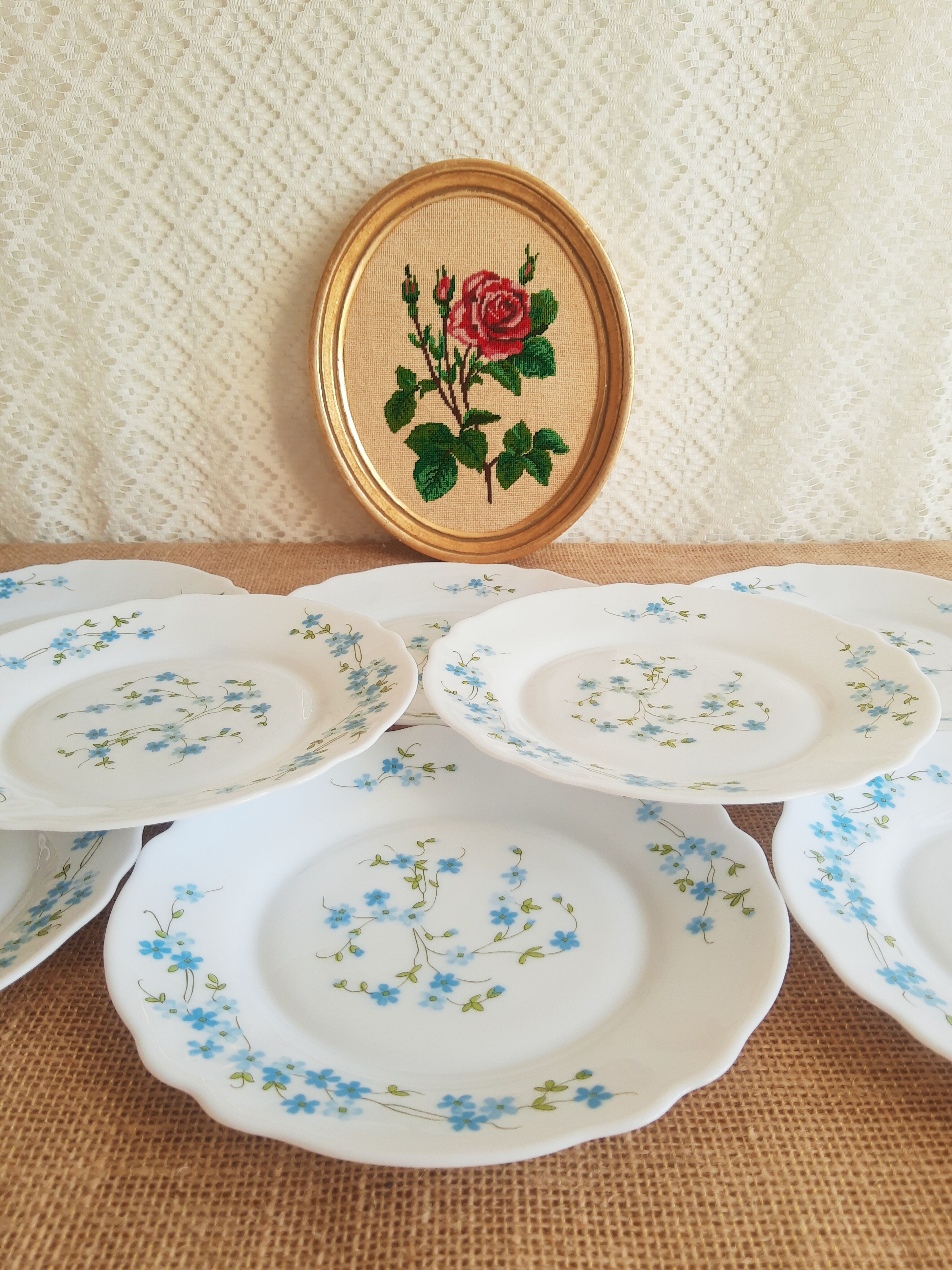 Set of 8 dessert plates Arcopal model Véronica vintage