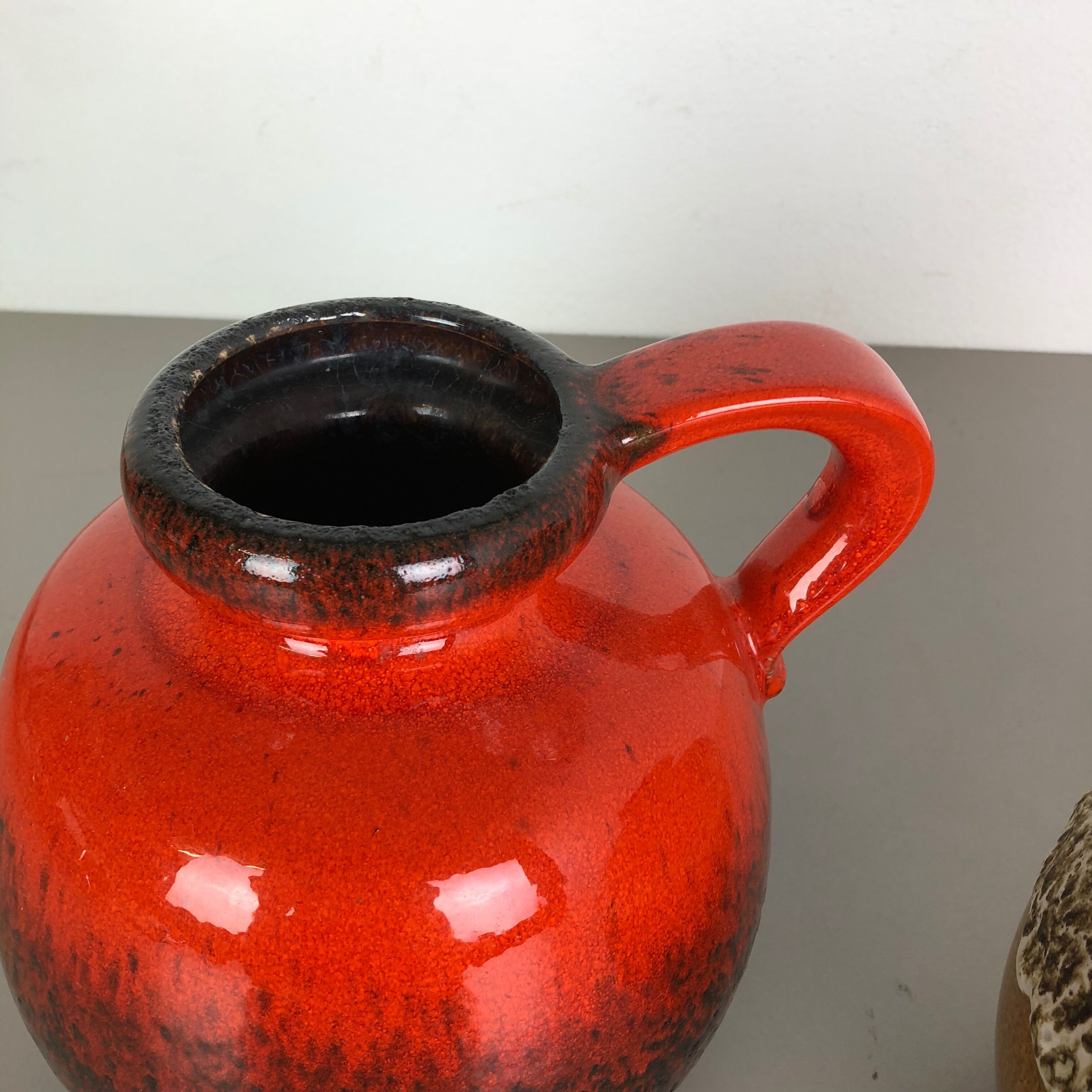 Set of Two Pottery Fat Lava Vases Model "484-21" Made by Scheurich Germany 1970s