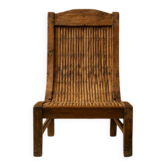 Chaise Lounge Ethnique Sculpturale en Bois Exotique et Bambou, années 1980-1990