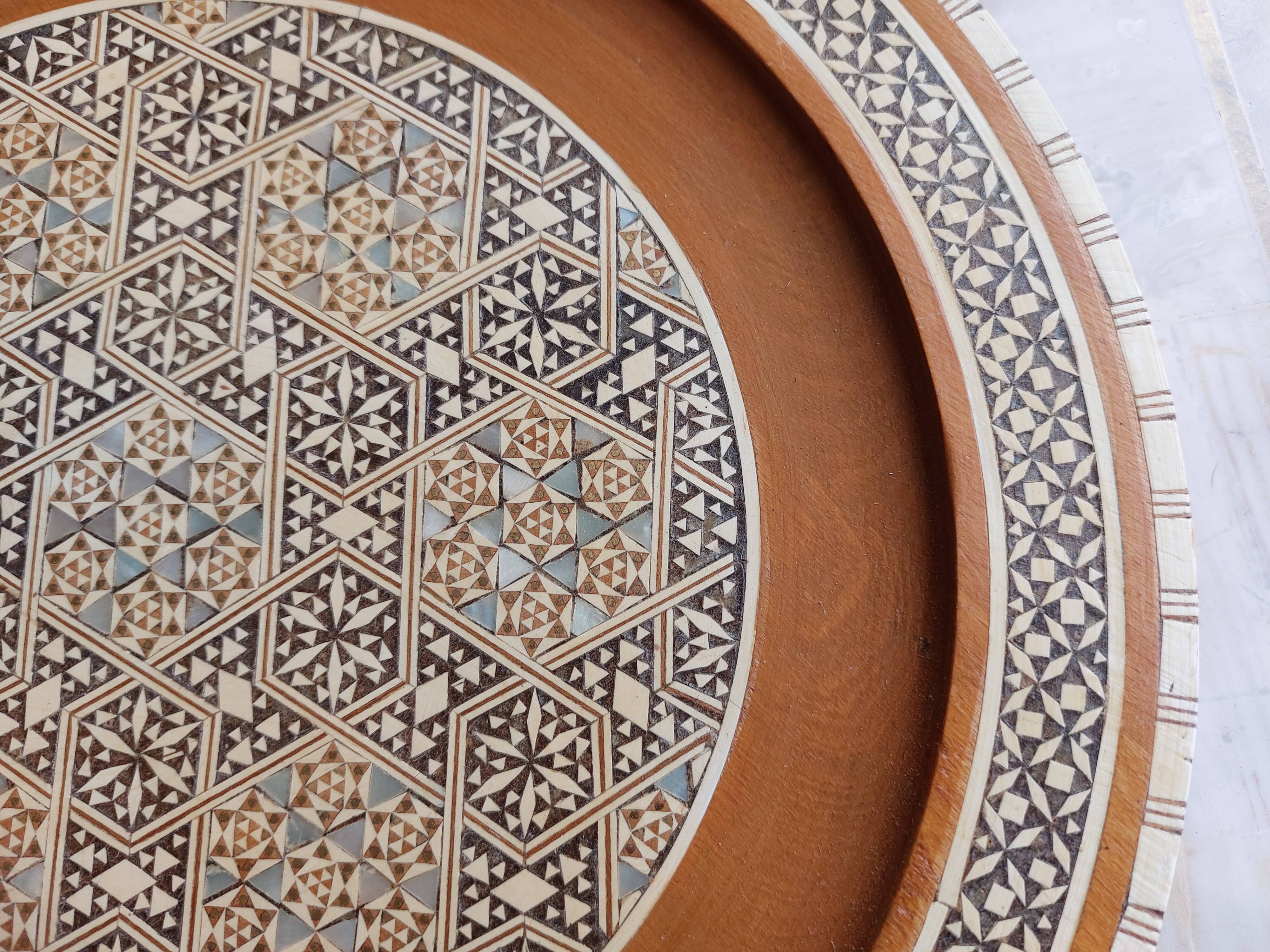 Egyptian tray solid wood marquetry inlaid with mother-of-pearl