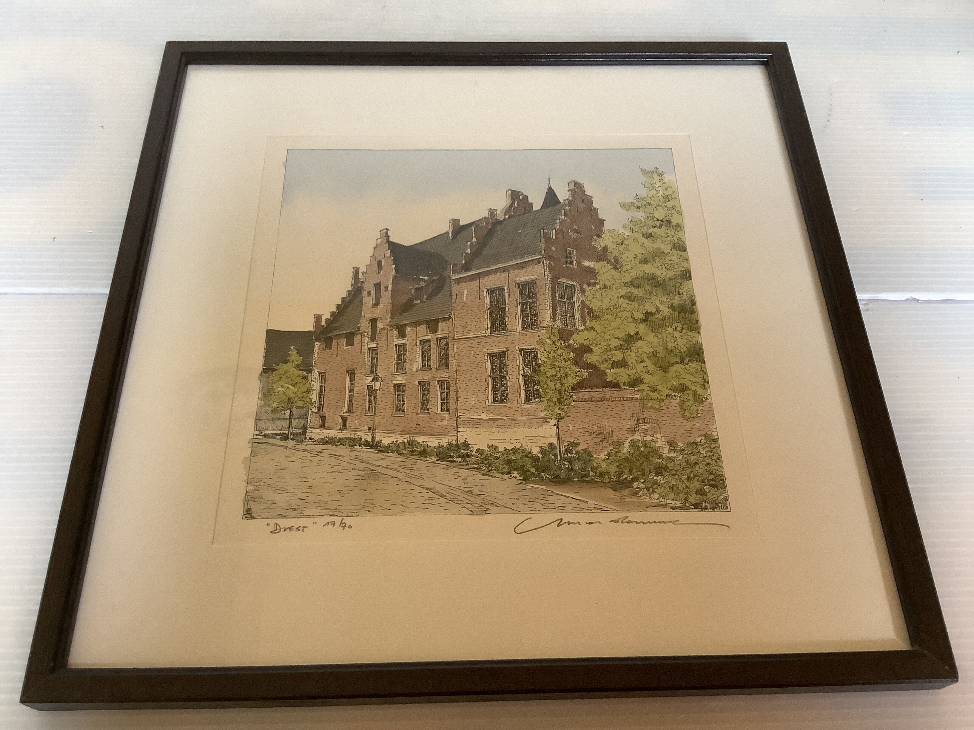 Tableau lithographie maisons typiques signée et numérotée