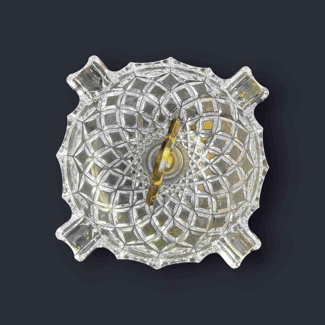 Large golden footed ashtray, moulded glass – 1960s