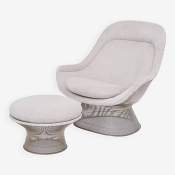 Set of Reupholstered Vintage Warren Platner Easy Chair and Ottoman