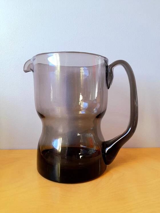 Service en verre fumé, verre et carafe 1970