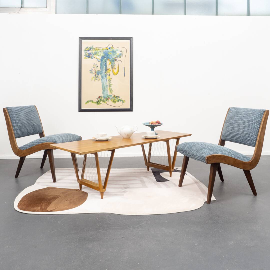 1950s coffee table, walnut, V-shaped legs, restored