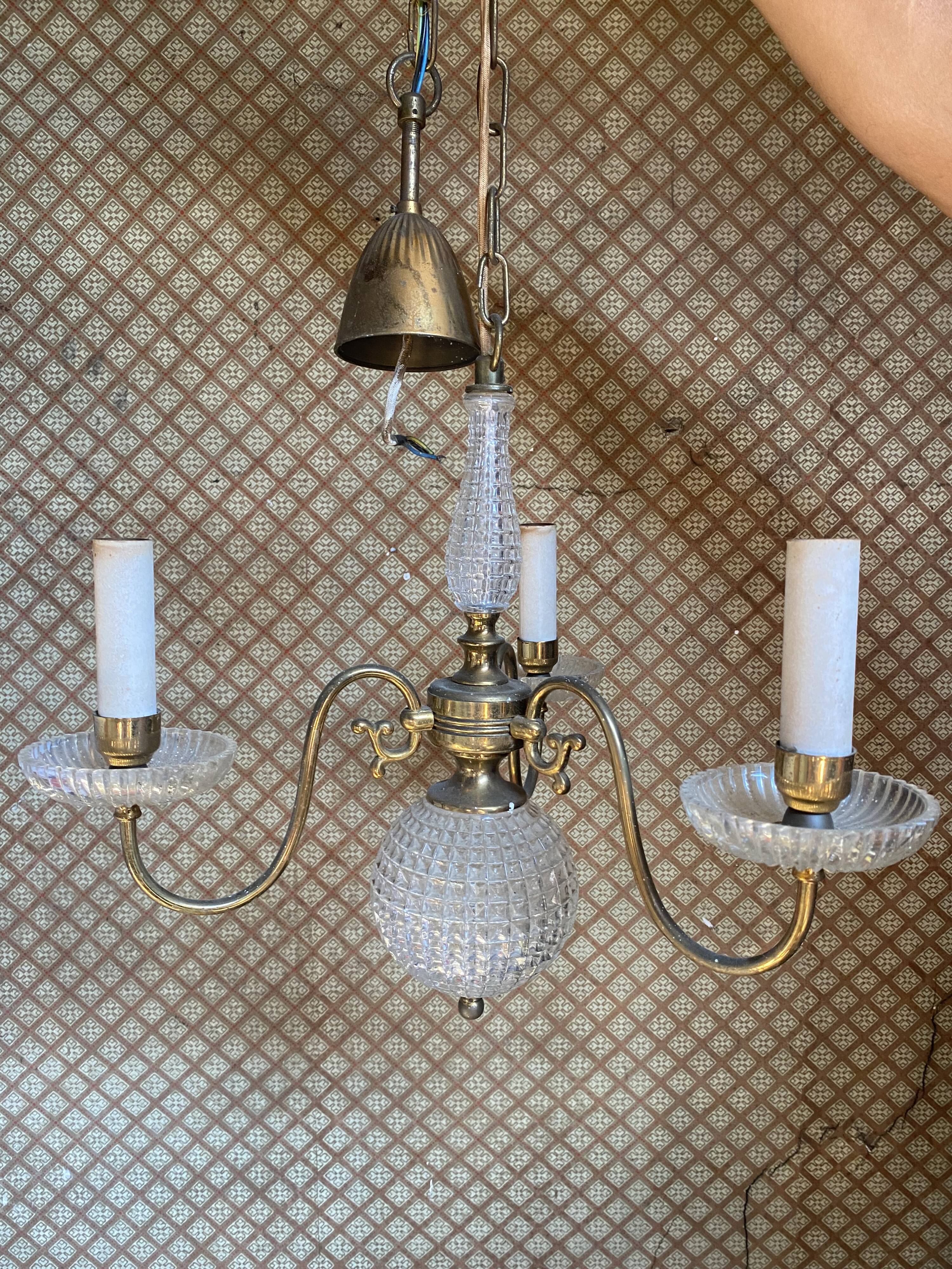 Glass and brass chandelier