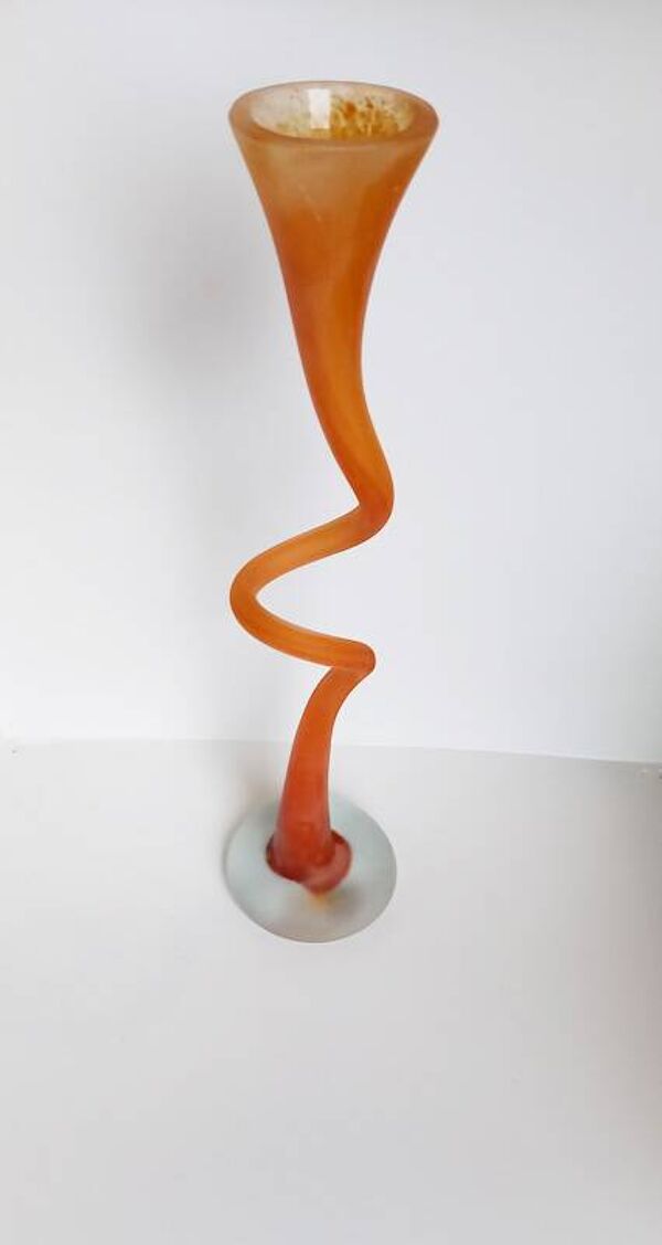 Grand vase soliflore vintage en verre soufflé