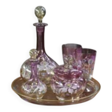 Set of pink blown glass carafes and glasses, 1950s