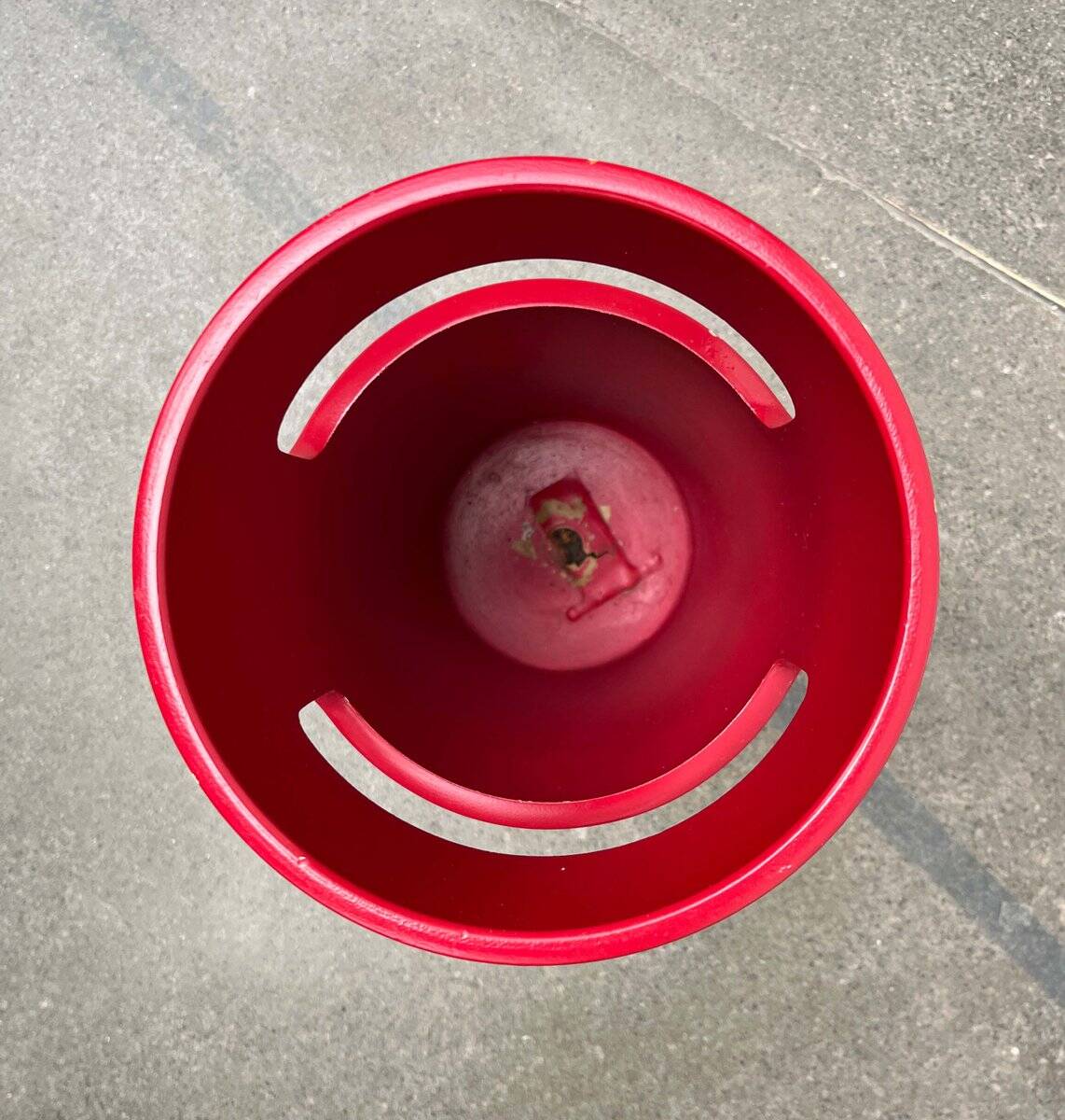Red German umbrella stand in mid-century modern space style, 1960s.