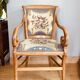 19th century St Empire armchair in pegged blond walnut with cross-stitched tapestries