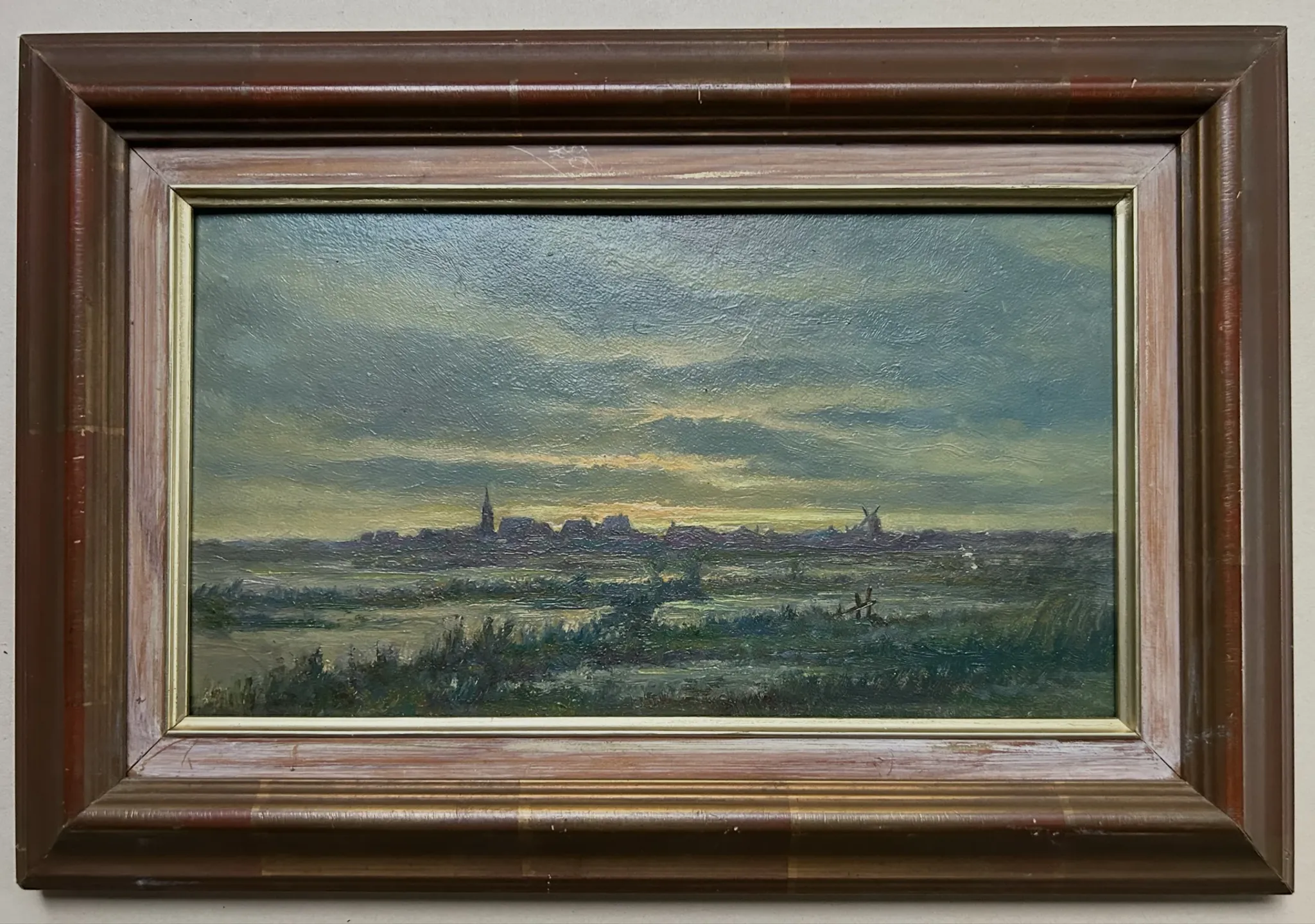 Village at Dusk, Oil on cardboard, 20th Century School
