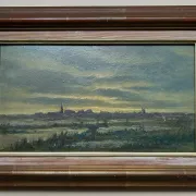 Village at Dusk, Oil on cardboard, 20th Century School
