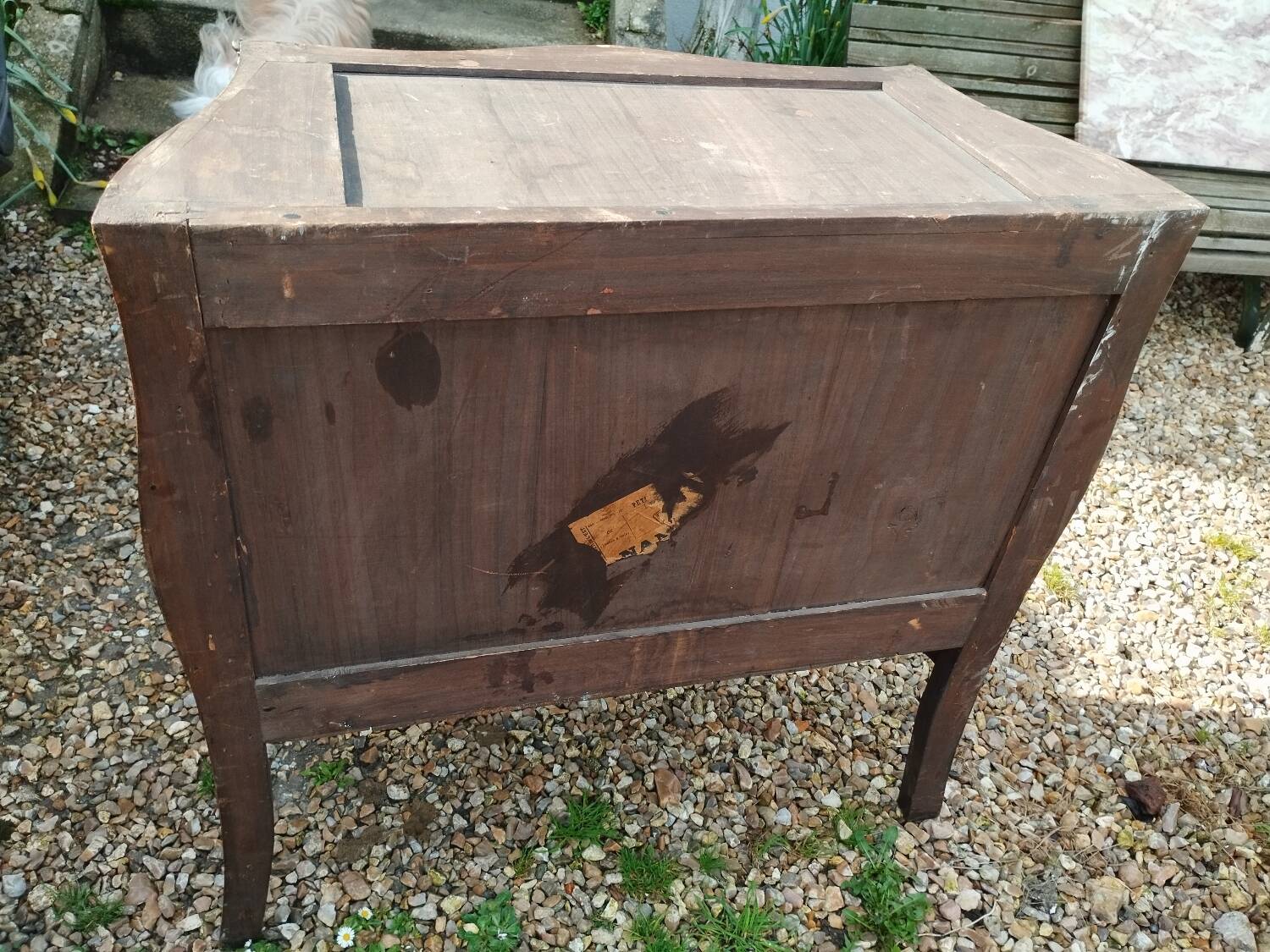 Louis xv style marble top marquetry chest of drawers