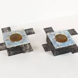 Pair of 1960’s Brutalist glass wall sconce by Tom Ahlström and Hans Ehrlich