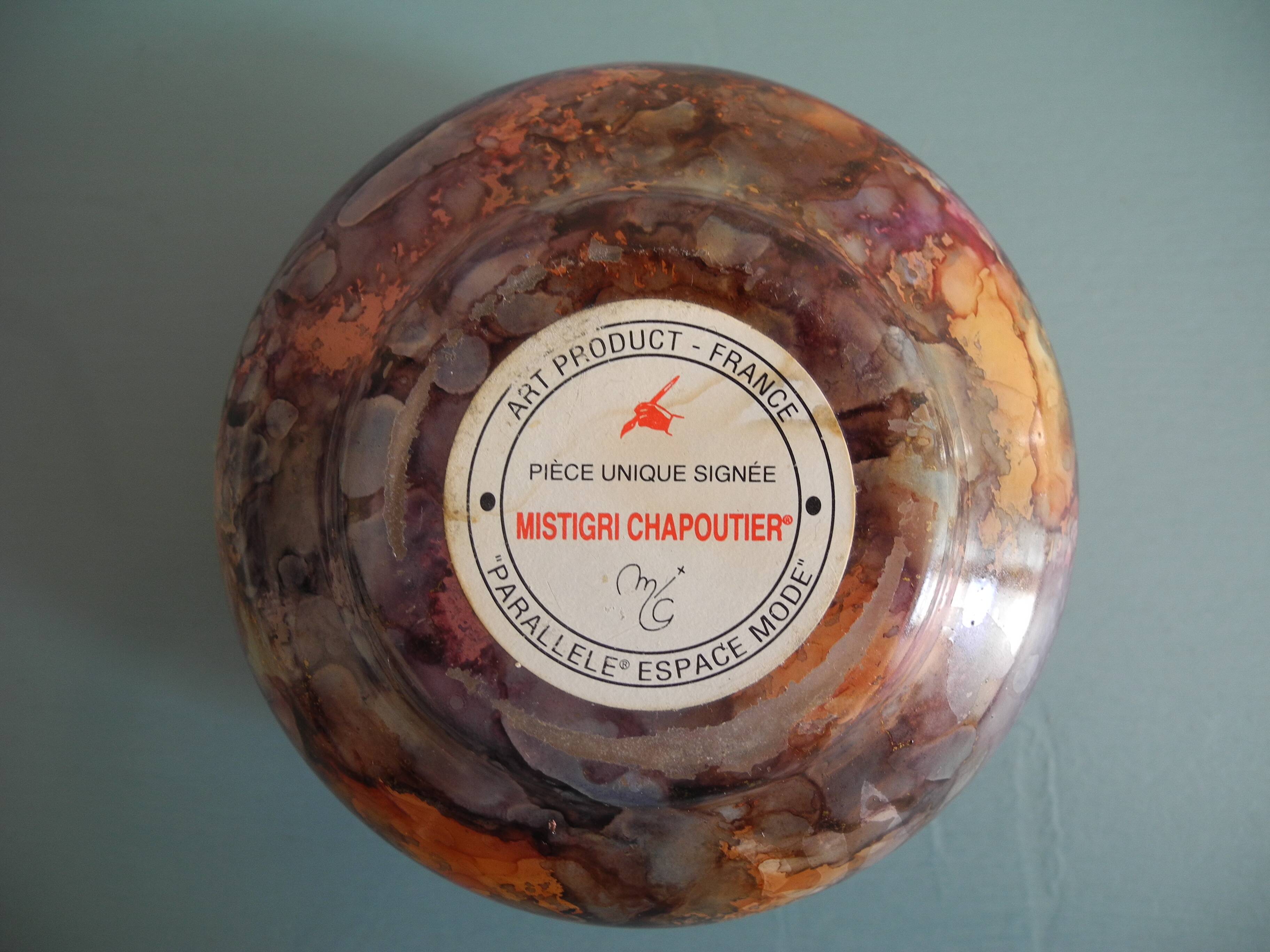 small glass vase Mistigri Chapoutier unique piece signed vintage decor