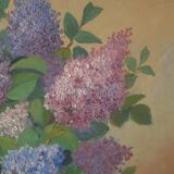 Painting acrylic painting on canvas bouquet lilac flowers decoration countryside old still life