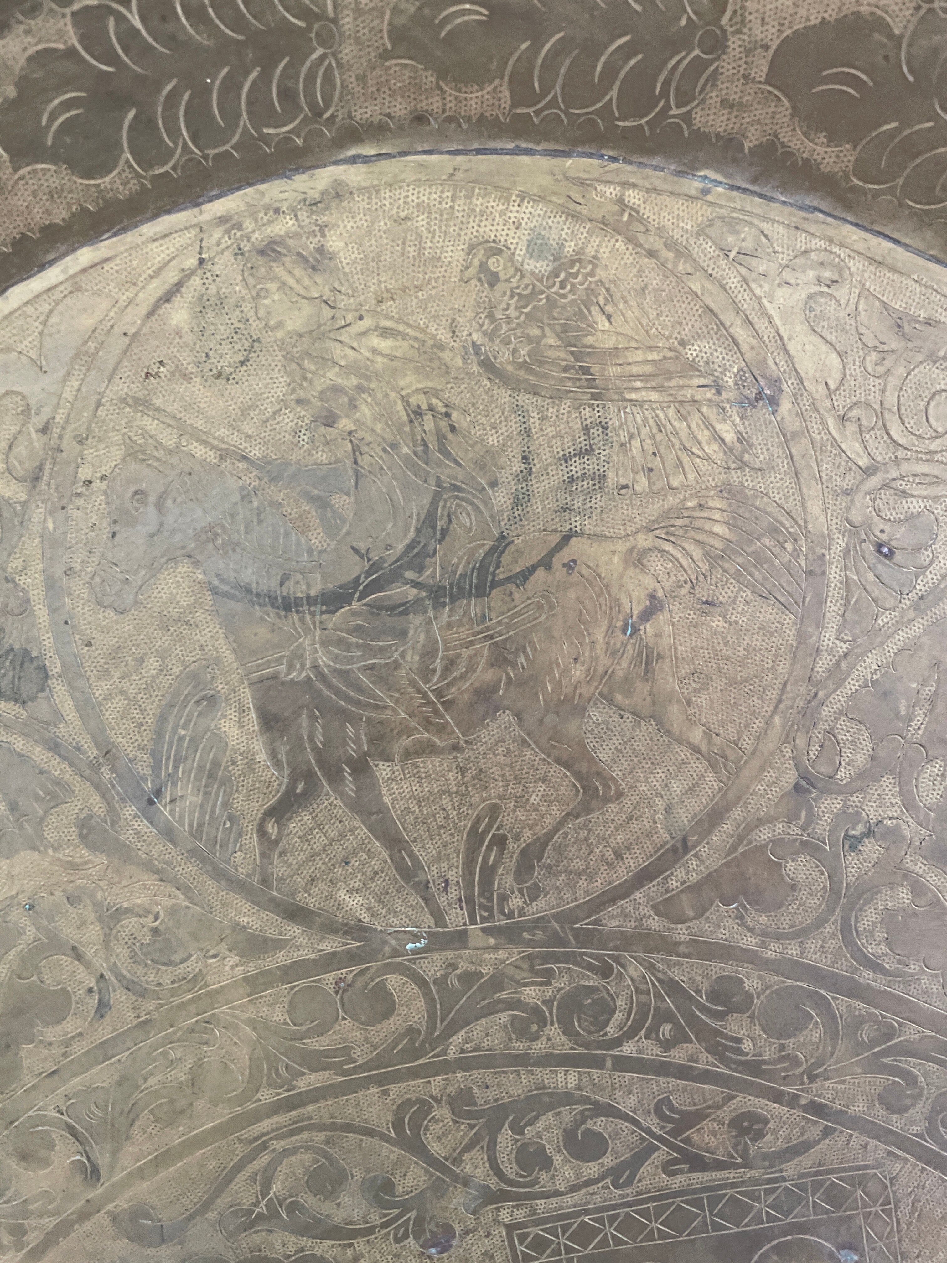 Ancient eastern brass plate engraved with Mamluk decoration – 96