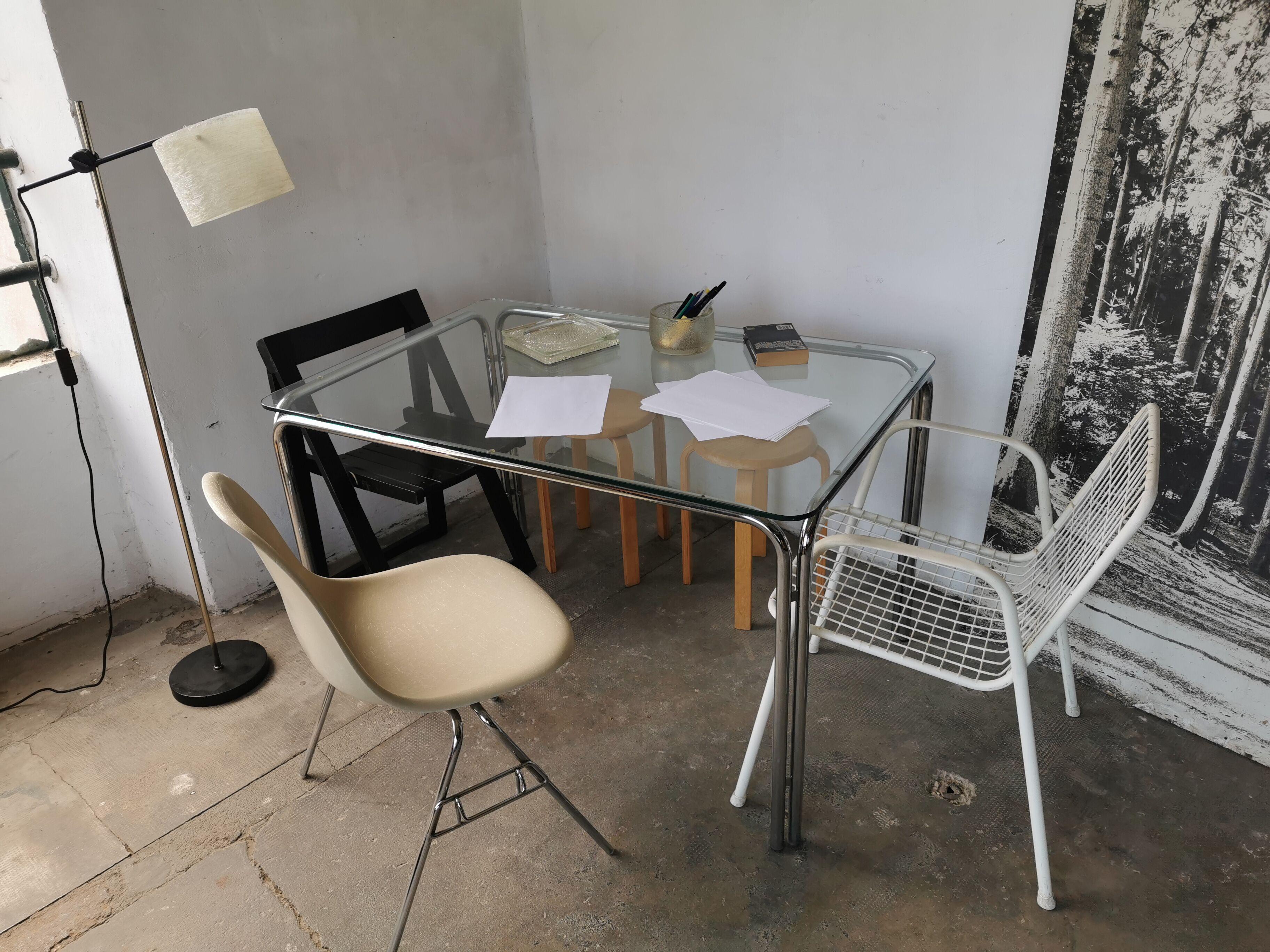 Table in metal chrome and glass 1970