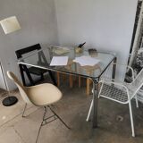 Table in metal chrome and glass 1970