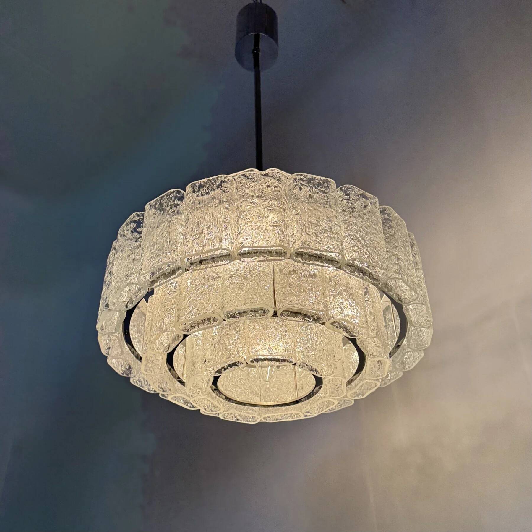 Mid-century design Doria Leuchten glass chandelier, 1970s