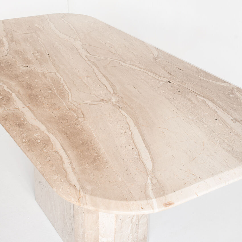 Vintage dining table. Travertine marble. Italy, 90s.